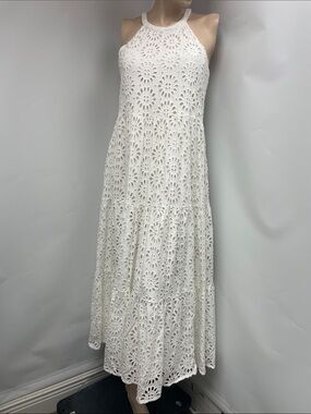 Lilly Pulitzer White Crochet Halter Tiered Maxi Dress